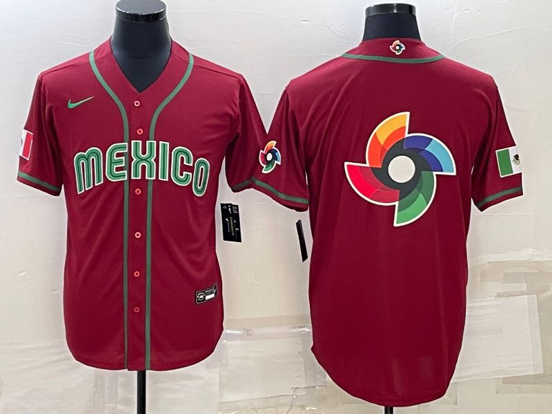 Men 2023 World Cub Mexico Blank Red Nike MLB Jersey2